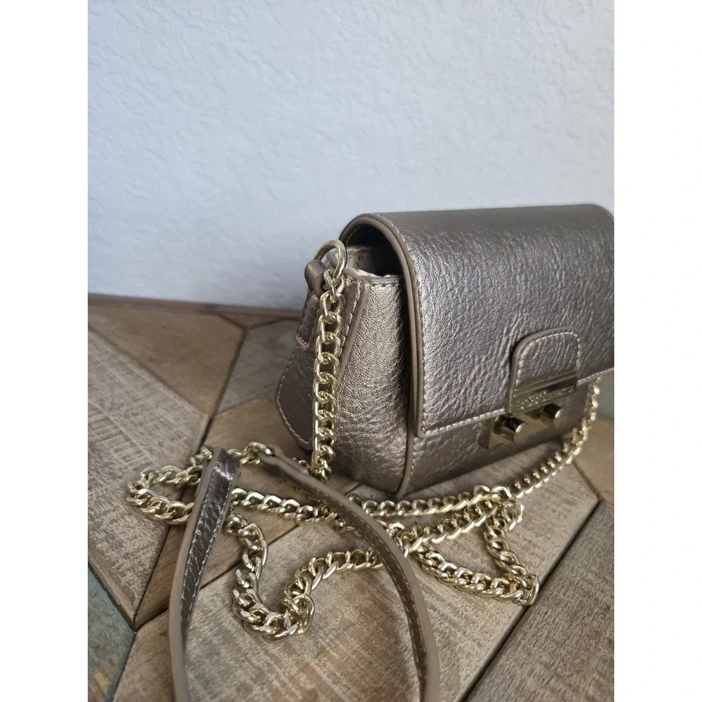 BCBGeneration Mini Crossbody Shiloh Grey Pewter Metallic‎ Gold Chain Formal